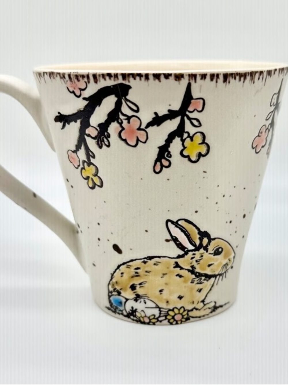 Cream Ceramic Bunny Mug with Pastel Floral Motif